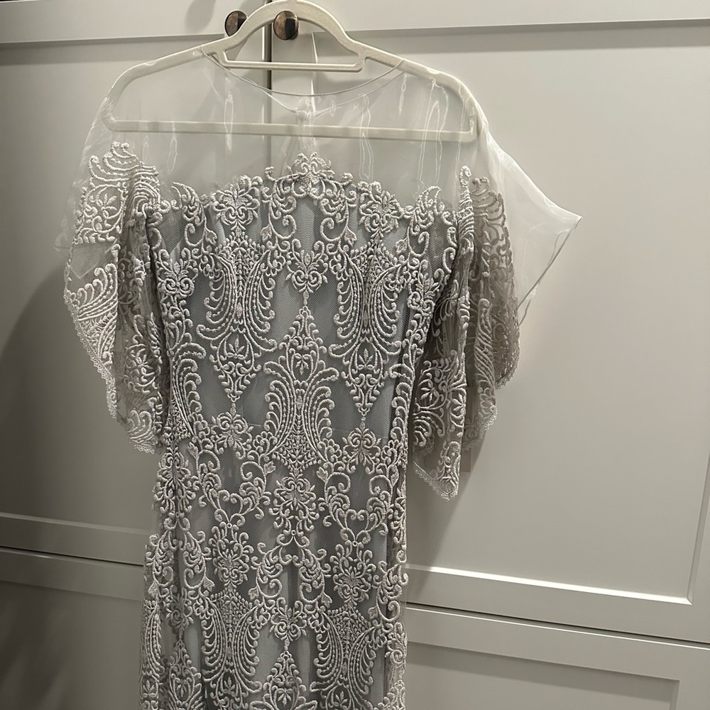 Elegant Gray Lace Dress by Gemy Maalouf